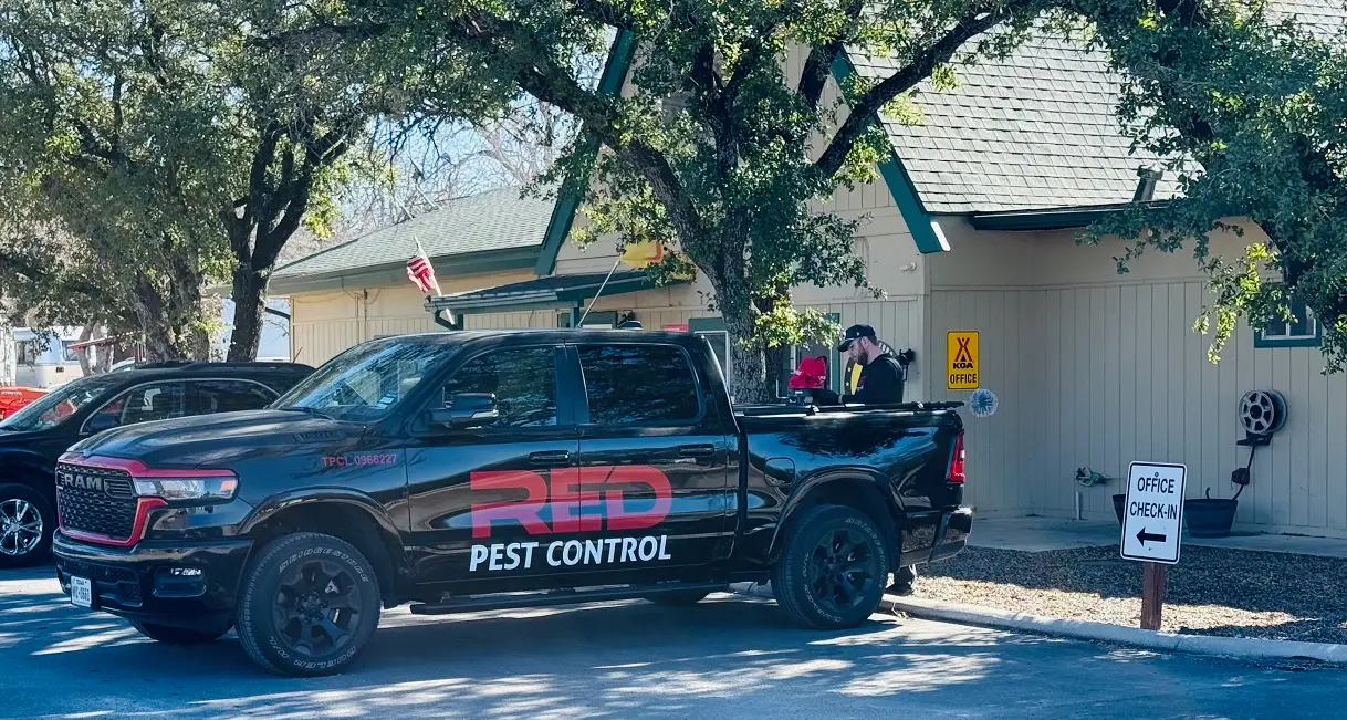 red pest control rat service truck